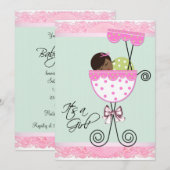 Roze en groene babyshower kaart (Voorkant / Achterkant)