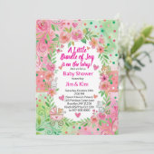 Roze en groene babyshower uitnodiging (Staand voorkant)