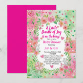 Roze en groene babyshower uitnodiging (Voorkant / Achterkant)