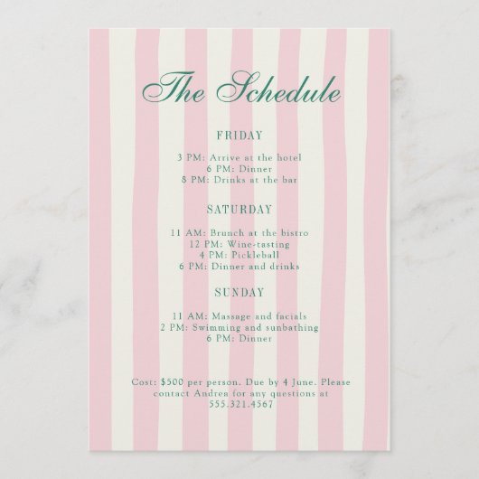 Roze en groene Bachelorette Weekend Route Programmakaart (Voorkant)