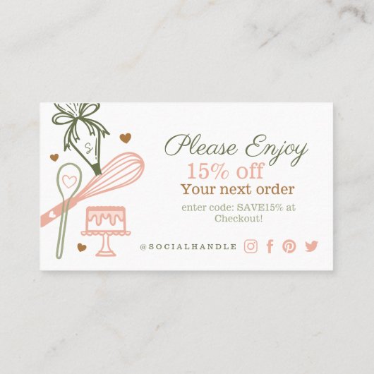 Roze en groene bakken & kookgereedschap Hartelijk  Visitekaartje (Achterkant)