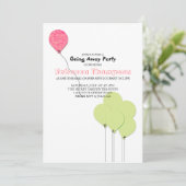 Roze en groene ballonnen die weggaan kaart (Staand voorkant)