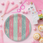 Roze en groene bijtende omheining papieren bordje (Feest)