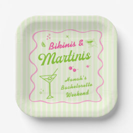 Roze en groene bikinibroeken en Martins vrijgezell Papieren Bordje