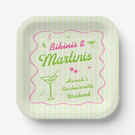 Roze en groene bikinibroeken en Martins vrijgezell Papieren Bordje (Voorkant)