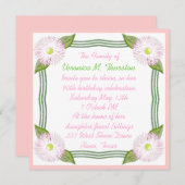  roze en groene "Birthday"-uitnodiging Kaart (Voorkant / Achterkant)