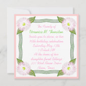  roze en groene "Birthday"-uitnodiging Kaart (Voorkant)