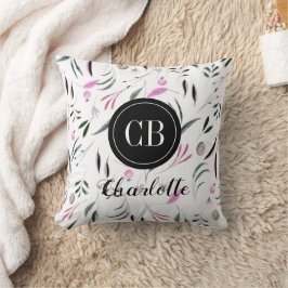 Roze en groene bladeren en vruchten Monogram en na Kussen