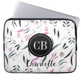 Roze en groene bladeren en vruchten Monogram en na Laptop Sleeve