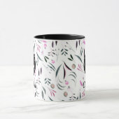 Roze en groene bladeren en vruchten Monogram en na Mok (Midden)