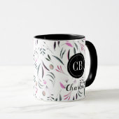 Roze en groene bladeren en vruchten Monogram en na Mok (Voorkant rechts)