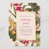 Roze en groene bladeren Tropische partij met goud Kaart (Voorkant / Achterkant)