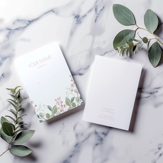 Roze en groene bloem met oorenkaart visitekaartje