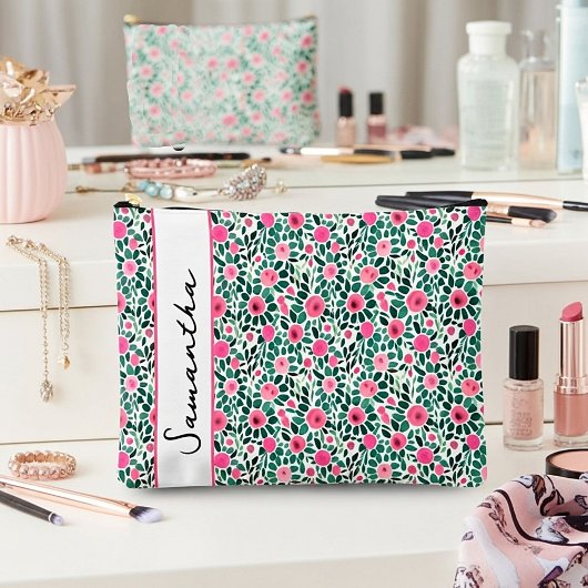 Roze en groene bloem op maat etui