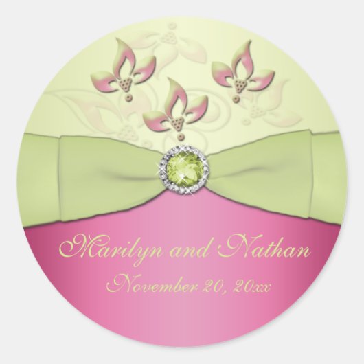 Roze en Groene Bloemen 1,5"Ronde Sticker (Voorkant)