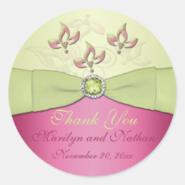 Roze en Groene Bloemen 3"Rond Dank u Sticker