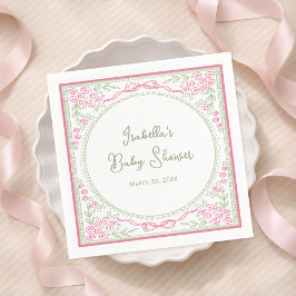 Roze en groene bloemen baby shower papieren servet