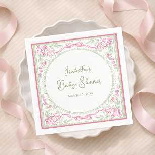 Roze en groene bloemen baby shower papieren servet