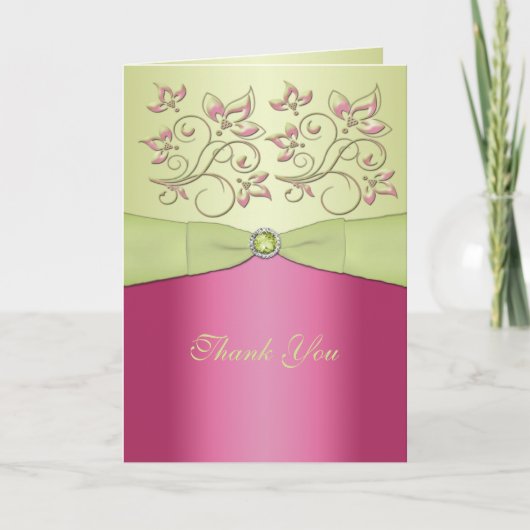 Roze en groene bloemen bedankkaart (Voorkant)