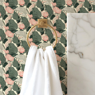 Roze en groene  bloemen behang