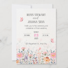 Roze en groene bloemen bruiloft kaart