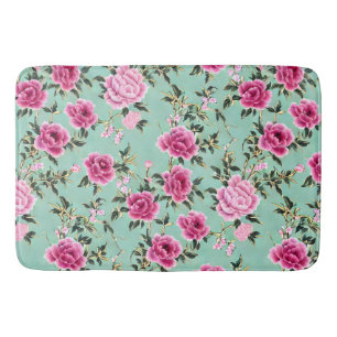 Roze en Groene Bloemen Chinoiserie Badmat
