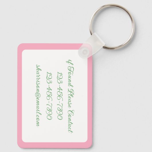 Roze en groene bloemen Chinoiserie Bunny met strik Sleutelhanger (Achterkant)