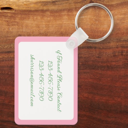 Roze en groene bloemen Chinoiserie Bunny met strik Sleutelhanger (Achterkant)