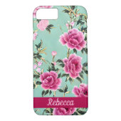 Roze en Groene Bloemen Chinoiserie Case-Mate iPhone Case (Achterkant)