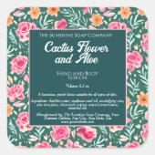 Roze en groene bloemen Cosmetische flaconetiket Vierkante Sticker (Voorkant)