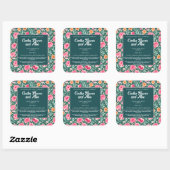 Roze en groene bloemen Cosmetische flaconetiket Vierkante Sticker (Vel)