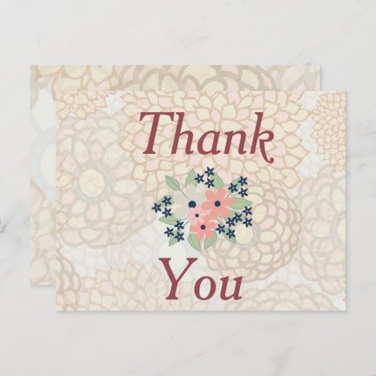 Roze en groene bloemen dank u briefkaart (Voorkant / Achterkant)