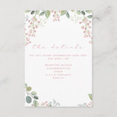 Roze en groene bloemen, elegante details informatiekaartje (Voorkant)