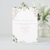 Roze en groene bloemen, elegante details informatiekaartje (Staand voorkant)