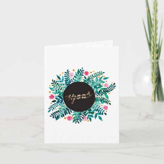 Roze en groene bloemen en bladeren Hartelijk dank Bedankkaart (Voorkant)