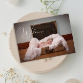 Roze en groene bloemen Foto Baby aankondiging