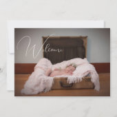 Roze en groene bloemen Foto Baby aankondiging (Achterkant)