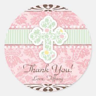Roze en Groene Bloemen Geboorte Gift Label