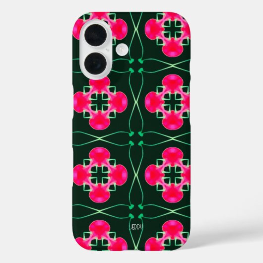 Roze en Groene Bloemen iPhone Case met Naam (Achterkant)