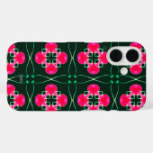 Roze en Groene Bloemen iPhone Case met Naam (Achterkant (horizontaal))