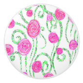 Roze en groene bloemen keramische knop (Voorkant)