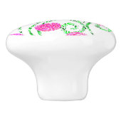 Roze en groene bloemen keramische knop (Zijkant)