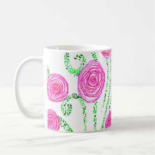 Roze en groene bloemen koffiemok