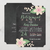 Roze en Groene Bloemen Krijtbord Retirement Party Kaart (Voorkant / Achterkant)