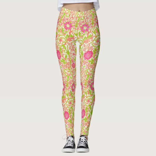 Roze en groene bloemen leggings (Voorkant)