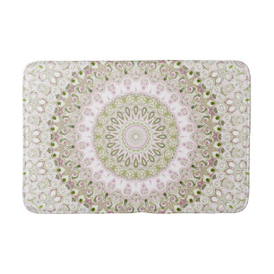 Roze en Groene Bloemen Mandala Patroon Ontwerp Badmat