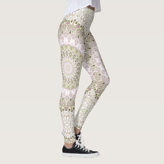 Roze en Groene Bloemen Mandala Patroon Ontwerp Leggings (Rechts)