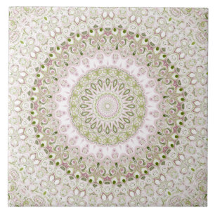 Roze en Groene Bloemen Mandala Patroon Ontwerp Tegeltje