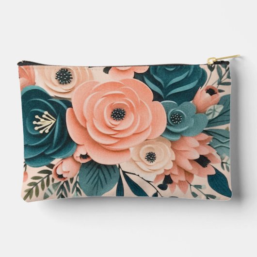 roze en groene bloemen met Initals Vrouwen Etui (Achterkant)