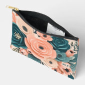 roze en groene bloemen met Initals Vrouwen Etui (Open)